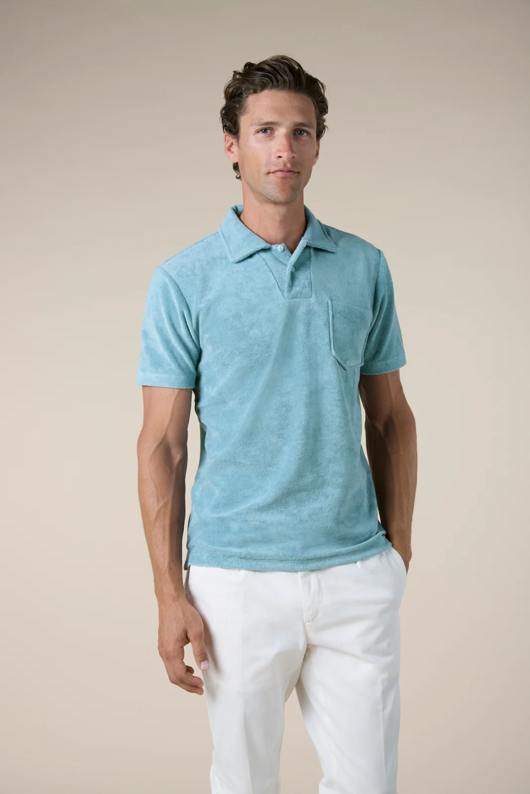 Petrol Terry Towelling Polo Shirt - Image 4