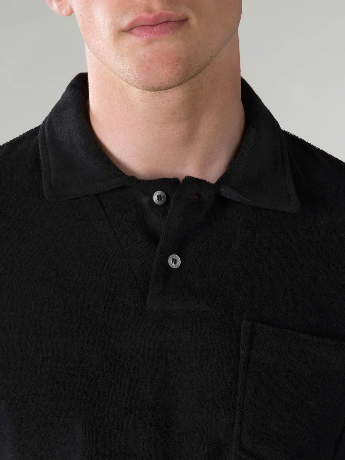 Black Terry Towelling Polo Shirt - Image 3