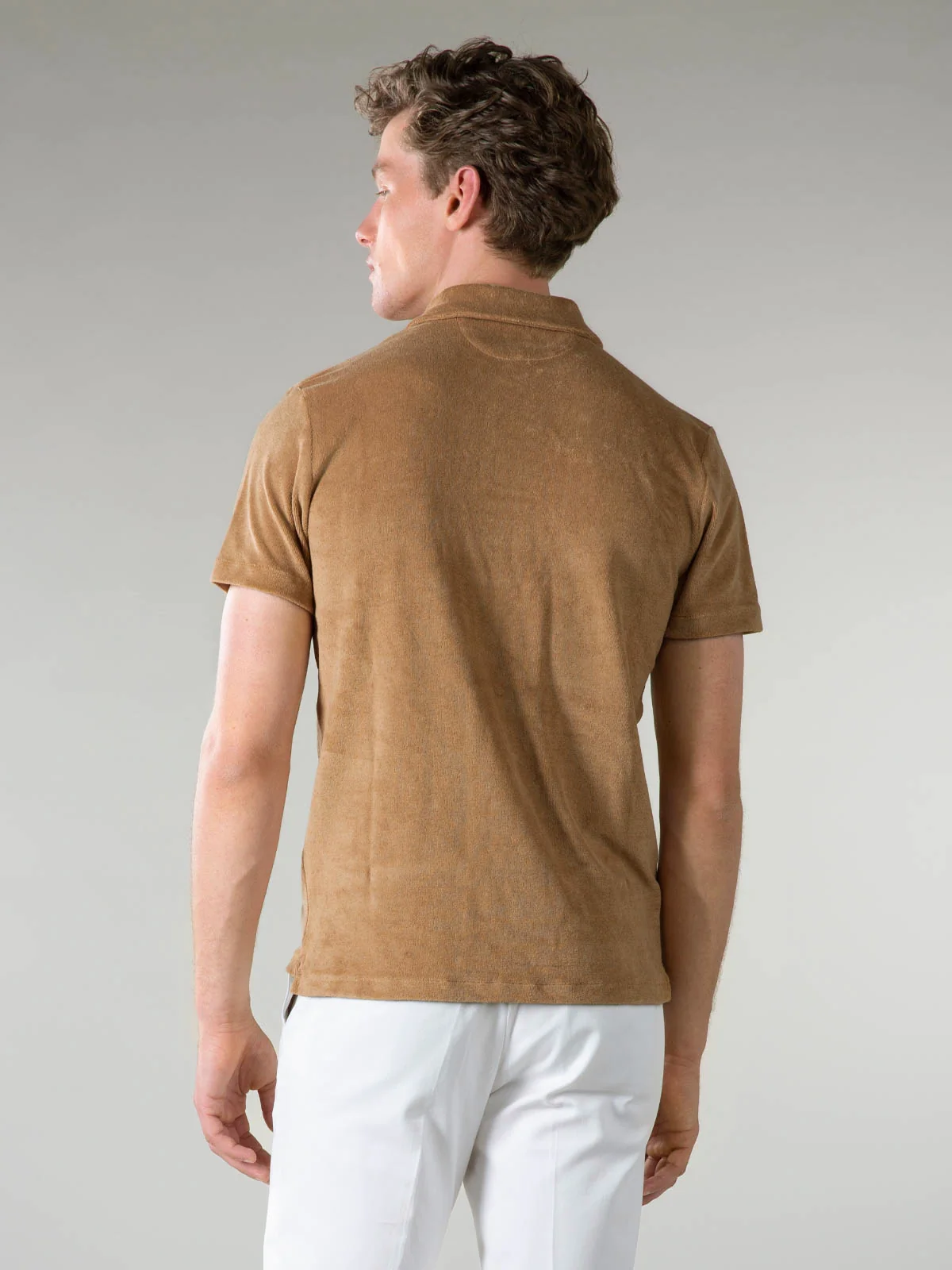 Caramel Terry Towelling Polo Shirt - Image 4