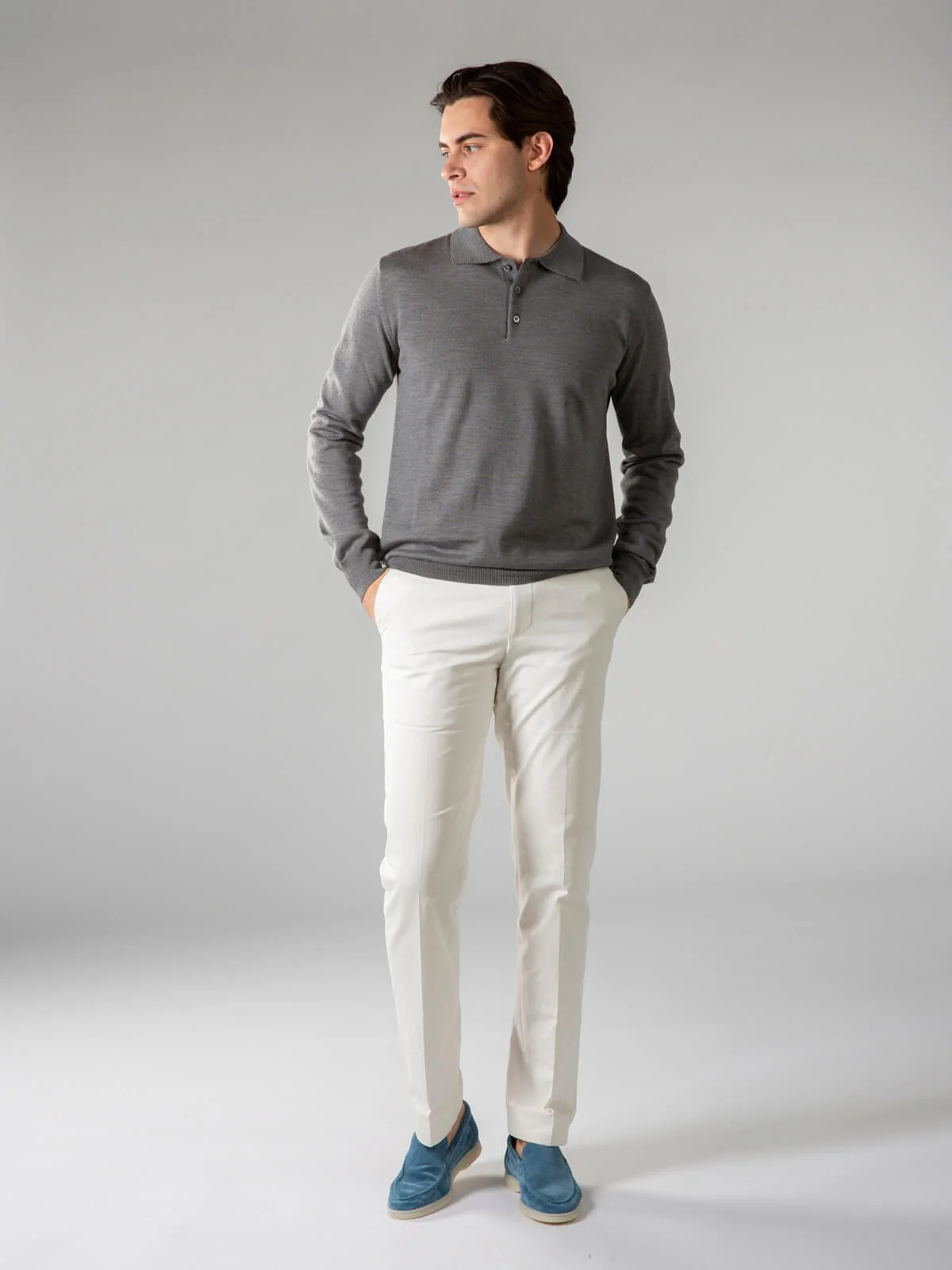 Extrafine Merino Polo Dark Grey - Image 6