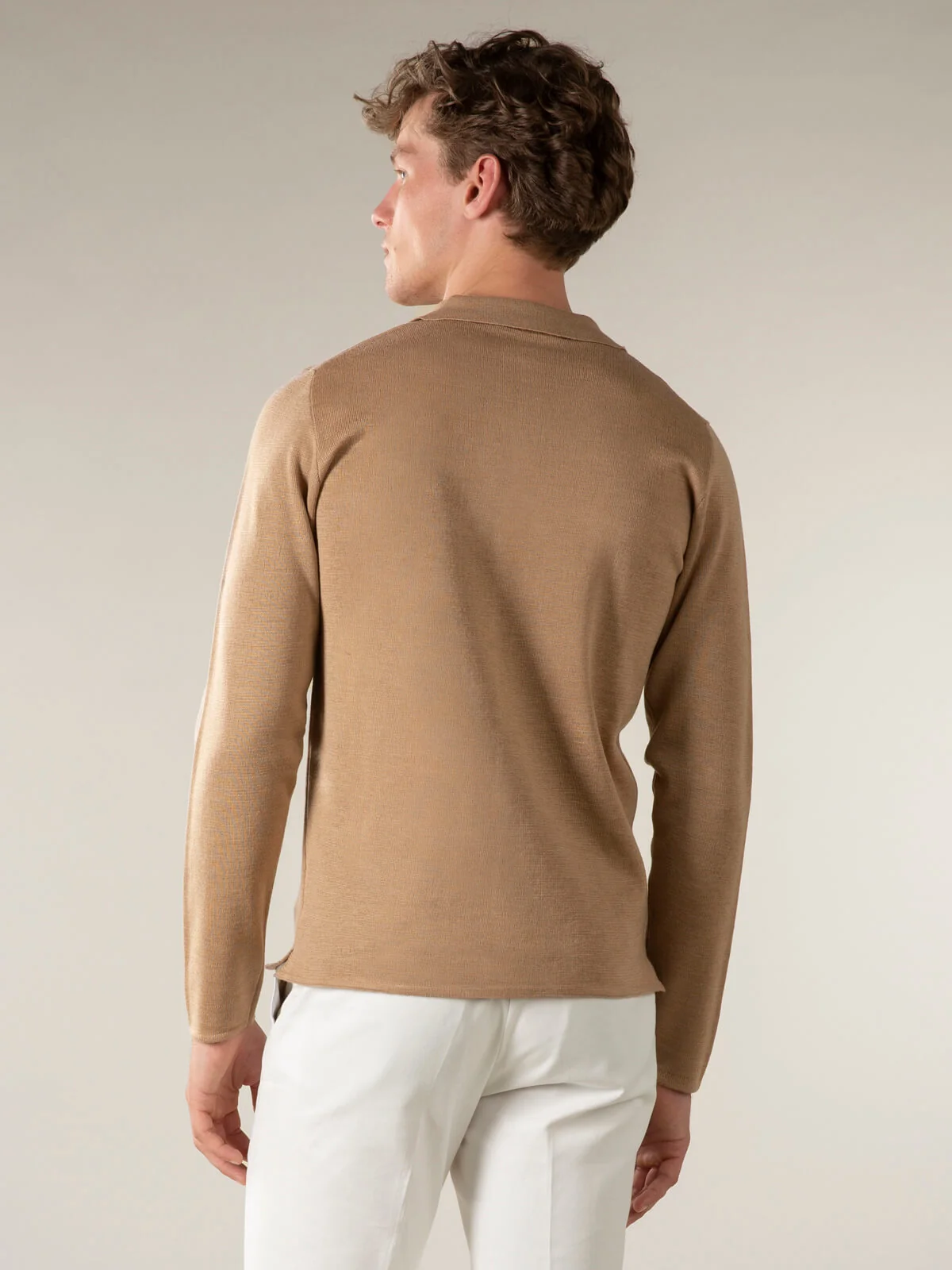 Extrafine Merino Knitted Shirt Beige - Image 5