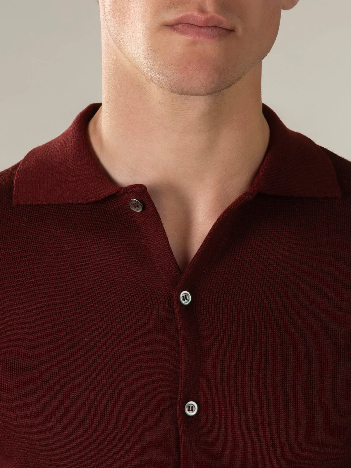 Extrafine Merino Knitted Shirt Burgundy - Image 3