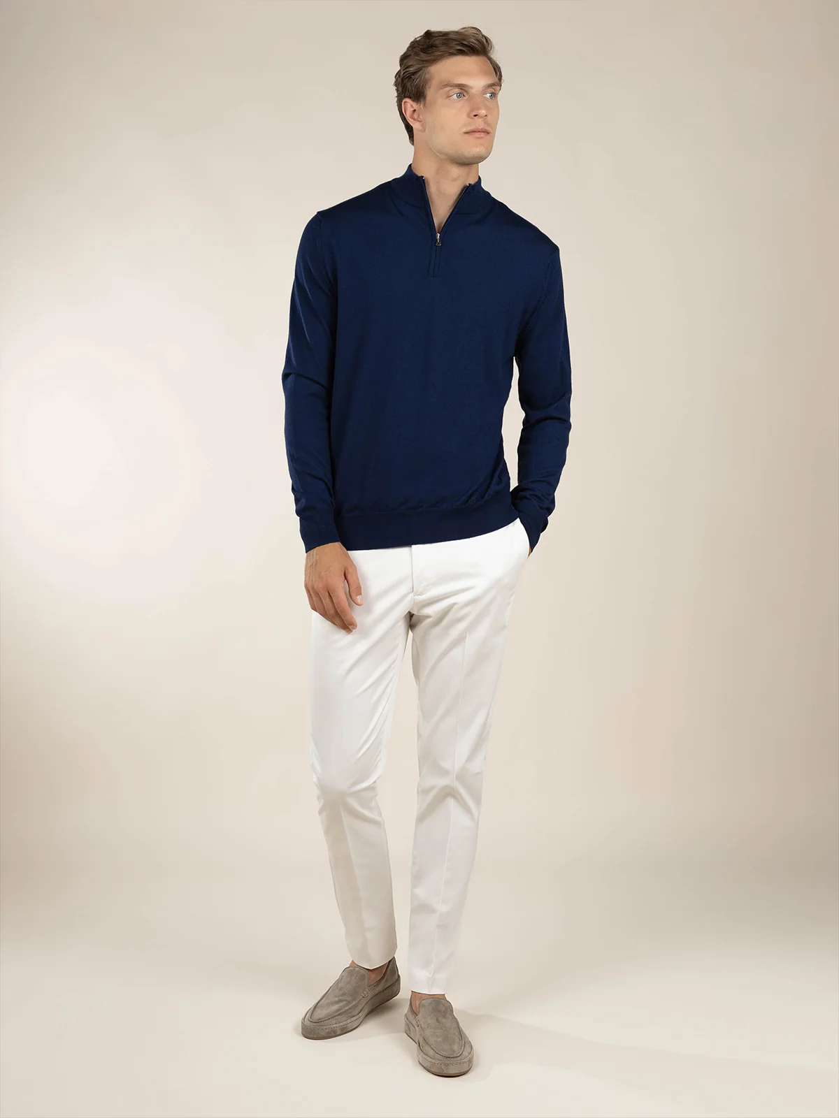 Extrafine Merino Zipper Sweater Steel Blue - Image 6