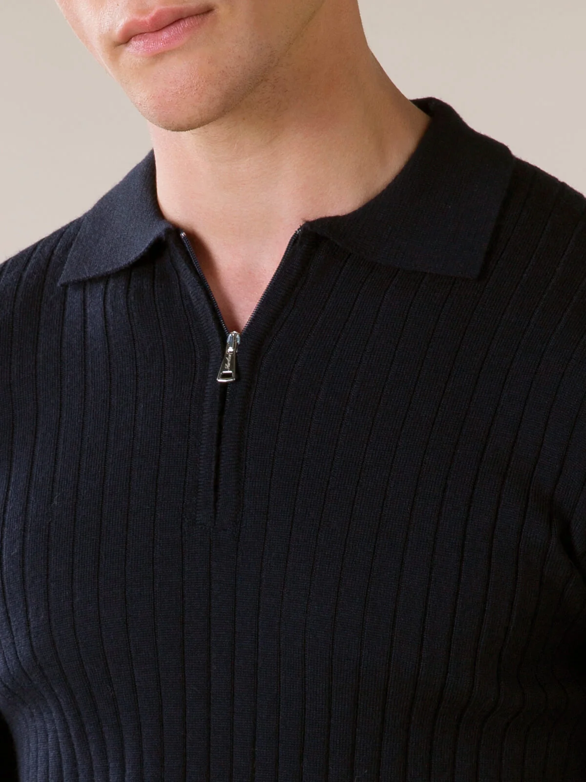 Ribbed Zipper Polo Navy - Image 3