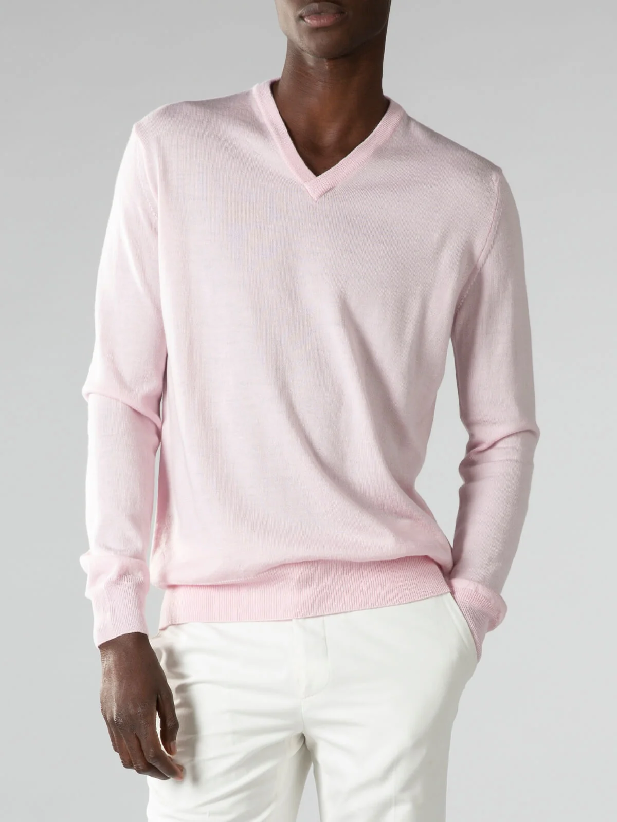 Extrafine Merino V-Neck Pink - Image 3